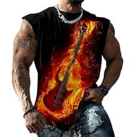 Graphic Flame Musical Instrument Fashion Designer Casual Men's 3D Print Tank Top Vest Top Undershirt Sleeveless T Shirt for Men Daily Holiday Vacation T shirt Blue Purple Orange Sleeveless Crew Neck Lightinthebox