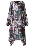 O-NEWE Print Irregular Hem Long Sleeve Dress