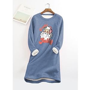 Women's Christmas Dress Sweatshirt Dress Mini Dress Sherpa Fleece Lined Warm Outdoor Christmas Vacation Crewneck Print Santa Claus Regular Fit Black Yellow Pink S M L XL XXL Lightinthebox