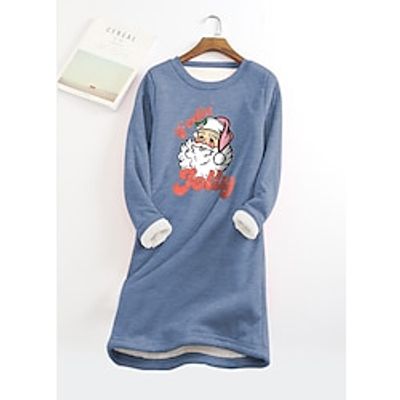 Women's Christmas Dress Sweatshirt Dress Mini Dress Sherpa Fleece Lined Warm Outdoor Christmas Vacation Crewneck Print Santa Claus Regular Fit Black Yellow Pink S M L XL XXL Lightinthebox