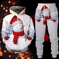 Santa Claus Snowman Graphic Prints Fashion Daily Casual Men's 3D Print Tracksuit Sweatsuit Hoodie Outfits Christmas Vacation Going out Hoodies White Red Hooded 2 Piece Print Spring   Fall Designer Lightinthebox - thumbnail