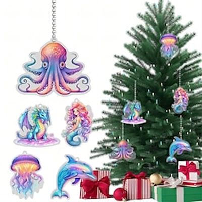 Christmas Tree Ornaments Hanging 2D Acrylic Decorations Christmas Ornament 2023 Crafts Hanging Ornament New Year Festive Party Supplies Room Hanging Decor miniinthebox