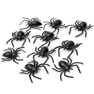 10 Black Plastic Halloween Spiders Party Horrible Loot Toys Decoration Set