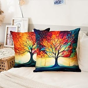 1PC Colorful Tree Double Side Pillow Cover Soft Decorative Square Cushion Case Pillowcase for Bedroom Livingroom Sofa Couch Chair Lightinthebox