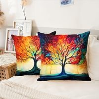 1PC Colorful Tree Double Side Pillow Cover Soft Decorative Square Cushion Case Pillowcase for Bedroom Livingroom Sofa Couch Chair Lightinthebox - thumbnail