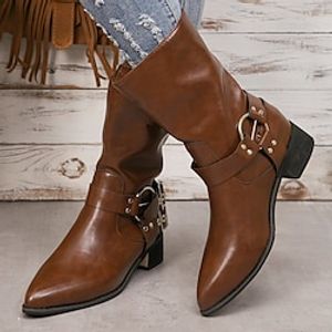 Women's Boots Booties Ankle Boots Daily Block Heel Pointed Toe Casual Faux Leather Loafer Black Brown miniinthebox