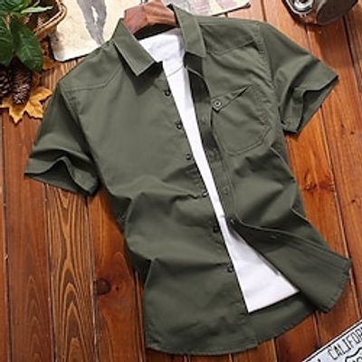Men's Shirt Work Shirt Button Down Shirt Plain Turndown Black White Pink Wine Army Green Outdoor Daily Short Sleeve Button-Down Clothing Apparel Cotton Streetwear Casual Comfortable Lightinthebox