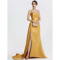 A-Line Evening Gown Sparkle Dress Wedding Prom Sweep  Brush Train Sleeveless Spaghetti Strap Satin with Rhinestone Ruched 2023 Lightinthebox - thumbnail