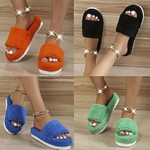 Women's Plush Platform Slippers, Soft  Warm Solid Color Open Toe Slides Shoes, Indoor  Outdoor Slippers Christmas Gift Xmas Gift Lightinthebox