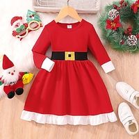 Toddler Girls' Dress Ugly Long Sleeve Christmas Gifts Daily Polyester A Line Dress Fall 3-7 Years Red Lightinthebox - thumbnail