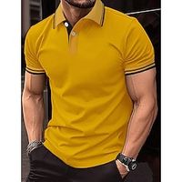 Men's Polo Shirt Button Up Polos Casual Holiday Lapel Short Sleeve Fashion Basic Plain Button Summer Regular Fit White Yellow Blue Green Polo Shirt Lightinthebox - thumbnail