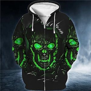 Men's Full Zip Hoodie Jacket Blue Purple Orange Green Hooded Skull Graphic Prints Zipper Print Sports  Outdoor Daily Sports 3D Print Streetwear Designer Casual Spring   Fall Clothing Apparel Hoodies Lightinthebox