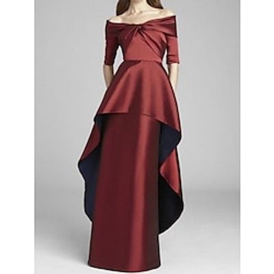 A-Line Mother of the Bride Dress Wedding Guest Party Elegant Off Shoulder Floor Length Satin Half Sleeve with Tier Ruching Solid Color 2023 Lightinthebox