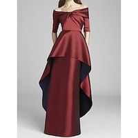A-Line Mother of the Bride Dress Wedding Guest Party Elegant Off Shoulder Floor Length Satin Half Sleeve with Tier Ruching Solid Color 2023 Lightinthebox - thumbnail