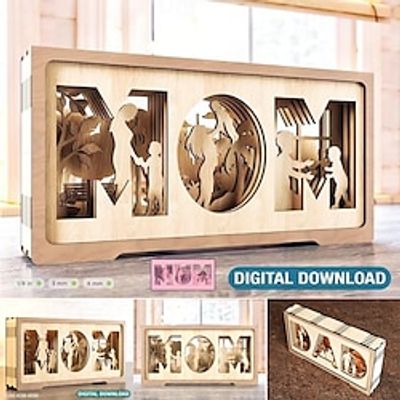 Mom  Son Multilayer Standing Shape Happy Mother Day Gift For Mom Shadow Box SVG Plan Diy Gift Digital Download Lightinthebox
