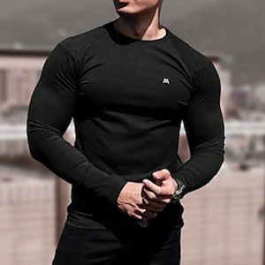 Men's Workout Shirt Running Shirt Long Sleeve Top Athletic Athleisure Winter Breathable Quick Dry Soft Running Jogging Training Sportswear Activewear Graphic Black Grey White Lightinthebox
