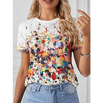 Women's T shirt Tee Floral Daily Weekend White Print Short Sleeve Fashion Crew Neck Regular Fit Summer Lightinthebox