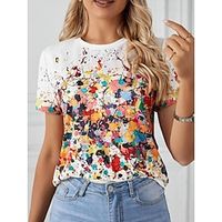 Women's T shirt Tee Floral Daily Weekend White Print Short Sleeve Fashion Crew Neck Regular Fit Summer Lightinthebox