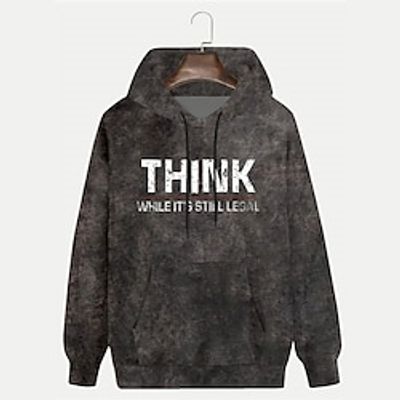 Men's Pullover Hoodie Sweatshirt Dark Gray Hooded Letter Graphic Prints Print Daily Sports 3D Print Basic Streetwear Designer Spring   Fall Clothing Apparel Hoodies Sweatshirts  Lightinthebox