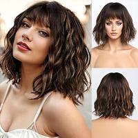 Short Brown Wigs for Women Dark Brown Light Brown Mixed Blonde Pink Highlight Wavy Wig Short Wavy Bob Wig Synthetic Hair for Daily Party 14 Inch Lightinthebox