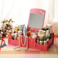 Creative Diy Wooden Cosmetic Storage Box Desktop Storage Container With Mirror