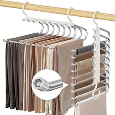 1pc Upgrade 9 Layers Pants Hangers, Space Saving Pant Jean Hangers, Non Slip Multifunctional Pants Rack, Closet Organization For Pants Jeans Leggings Trousers Skirts miniinthebox