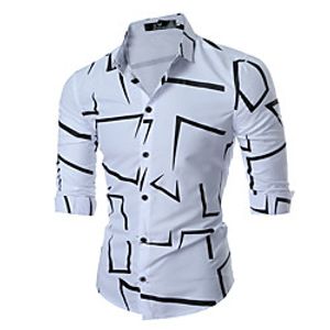 Men's Shirt 3D Print Curve Button-Down Long Sleeve Daily Tops Hip Hop Beach White Black Navy Blue miniinthebox