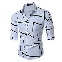Men's Shirt 3D Print Curve Button-Down Long Sleeve Daily Tops Hip Hop Beach White Black Navy Blue miniinthebox - thumbnail