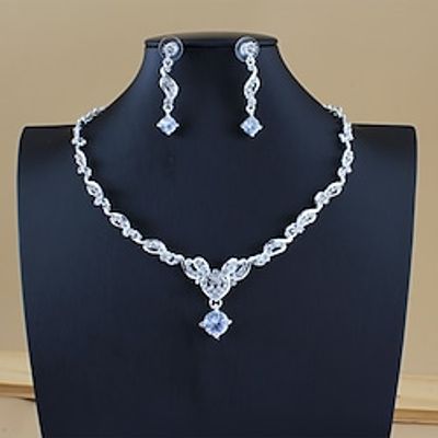 Women's White Hoop Earrings Necklace Bridal Jewelry Sets Classic Flower Shape Dainty Simple Luxury Elegant Fashion 18K Gold Plated Zircon Earrings Jewelry White For Party Wedding Gift Daily Engagement Lightinthebox