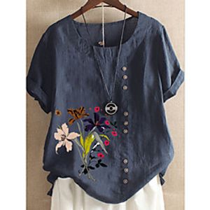 Women's T shirt Graphic Round Neck Tops Cotton White Blue Army Green miniinthebox
