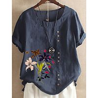 Women's T shirt Graphic Round Neck Tops Cotton White Blue Army Green miniinthebox - thumbnail