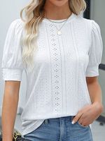 Round Neck Casual Loose Embroidery Hollow Short-Sleeved T-Shirt