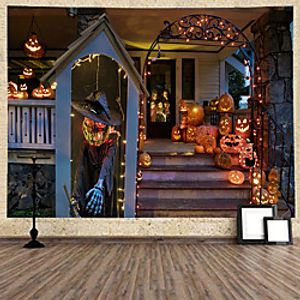 Halloween Wall Tapestry Art Decor Blanket Curtain Hanging Home Bedroom Living Room Decoration Psychedelic Haunted Scary Pumpkin Skull Skeleton Bat Castle Grim Reaper Polyester miniinthebox