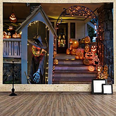 Halloween Wall Tapestry Art Decor Blanket Curtain Hanging Home Bedroom Living Room Decoration Psychedelic Haunted Scary Pumpkin Skull Skeleton Bat Castle Grim Reaper Polyester miniinthebox