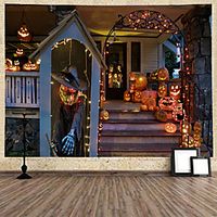 Halloween Wall Tapestry Art Decor Blanket Curtain Hanging Home Bedroom Living Room Decoration Psychedelic Haunted Scary Pumpkin Skull Skeleton Bat Castle Grim Reaper Polyester miniinthebox - thumbnail