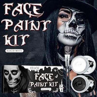 Halloween Makeup Kit - Black, White Oil-Based Body Paint for Adults - Perfect for Joker, Zombie, Vampire, and Skeleton Cosplay - Long-Lasting and Easy to Apply Lightinthebox