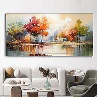 Original Abstract Colorful Tree Wall Art Hand painted Colorful Wall Art Home Wall Decor Beautiful Lake House Art Guest Room Decor Above Bed Landscape Painting Modern Rolled Canvas No Frame Lightinthebox