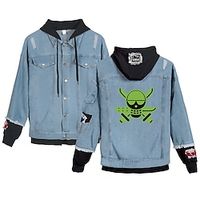 Inspired by One Piece Film: Red Burukku Anime Cartoon Manga Anime Denim Jacket Harajuku Kawaii Coat For Men's Women's Unisex Adults' Hot Stamping Denim Lightinthebox - thumbnail