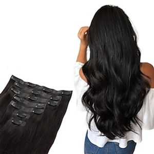 Clip In Hair Extensions 18 Inch 130g 7pcs Natural Black Hair Extensions Clip in Human Hair Invisible PU Skin Weft Natural Remy Human Hair Extensions Lightinthebox