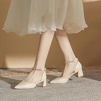 Women's Sandals Dress Shoes Wedding Party Work Bridesmaid Shoes Buckle Block Heel Pointed Toe Elegant Vintage Faux Leather Ankle Strap khaki Apricot Lightinthebox