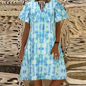 Women's A Line Dress Knee Length Dress White Blue Short Sleeve Floral Tie Dye Print Spring Summer V Neck Casual Modern 2022 S M L XL XXL miniinthebox
