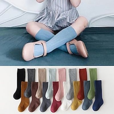 Kids Unisex Socks Sapphire Aqua Blue Denim Blue Solid Color Ruched Spring Fall Sweet Casual 2-8 Years Lightinthebox