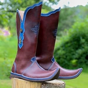 Men's Boots Cowboy Boots Medieval Boots Renaissance Boots Walking Classic Casual Outdoor Daily Faux Leather Waterproof Comfortable Mid-Calf Boots Loafer Deep red Fall Winter Lightinthebox