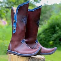 Men's Boots Cowboy Boots Medieval Boots Renaissance Boots Walking Classic Casual Outdoor Daily Faux Leather Waterproof Comfortable Mid-Calf Boots Loafer Deep red Fall Winter Lightinthebox - thumbnail
