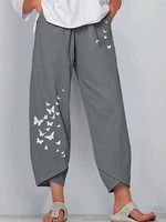 Casual Cotton And Linen Butterfly Print Wide-Leg Pants