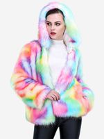 Colorful Faux Fur Hooded Warm Coats