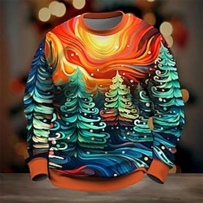 Graphic Tree Men's Fashion 3D Print Golf Pullover Sweatshirt Holiday Vacation Going out Sweatshirts Yellow Blue Crew Neck Print Spring   Fall Designer Hoodie Sweatshirt Lightinthebox