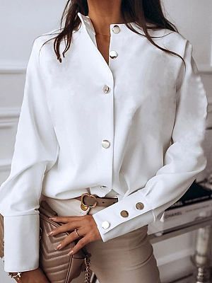 Casual Loose Solid Color Long-sleeved Blouse Casual Loose Solid Color Long-sleeved Blouse