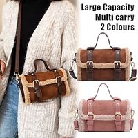 Women's Crossbody Bag Shoulder Bag Satchel Mobile Phone Bag Fluffy Bag Faux Fur Outdoor Daily Holiday Rivet Buckle Large Capacity Lightweight Durable Solid Color Pink Brown miniinthebox - thumbnail