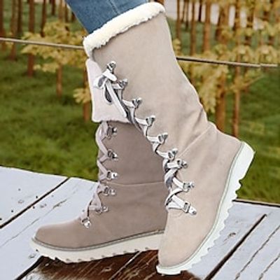 Women's Boots Snow Boots Combat Boots Plus Size Daily Fleece Lined Mid Calf Boots Chunky Heel Round Toe Fashion PU Lace-up Solid Color Green Beige miniinthebox Women's Boots Snow Boots Combat Boots Plus Size Daily Fleece Lined Mid Calf Boots Chunky Heel Round Toe Fashion PU Lace-up Solid Color Green Beige miniinthebox